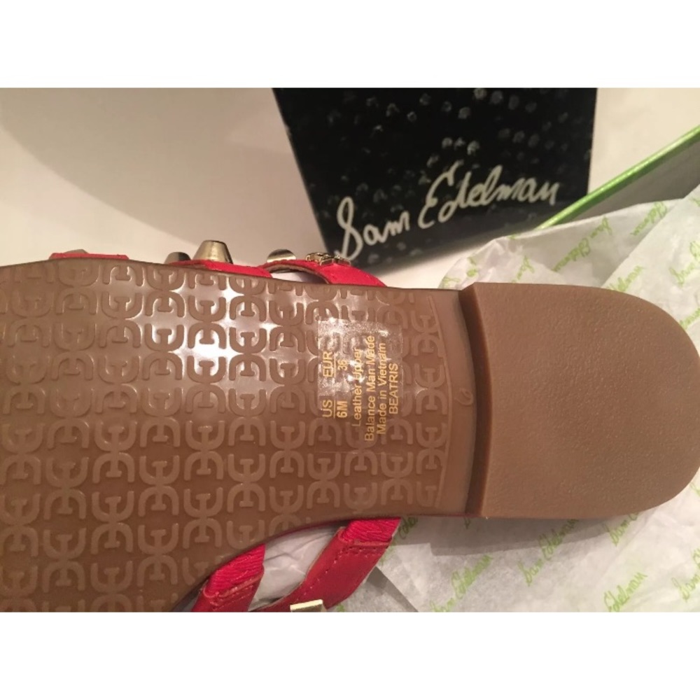 New Sam Edelman LEATHER studded slide sandals Sz 6 red - Picture 6 of 6